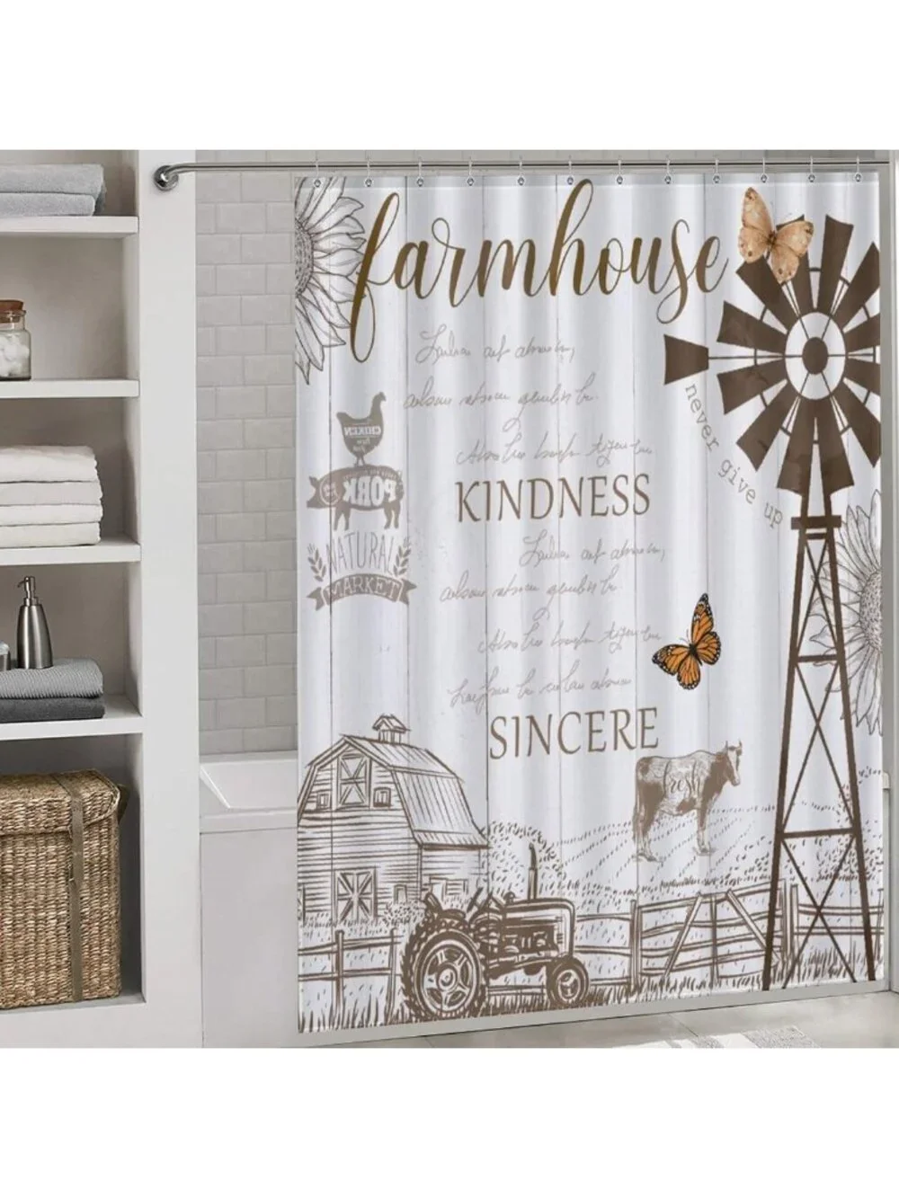 Rustic Farmhouse Shower Curtain Set - Waterproof Country Animal Design, 72